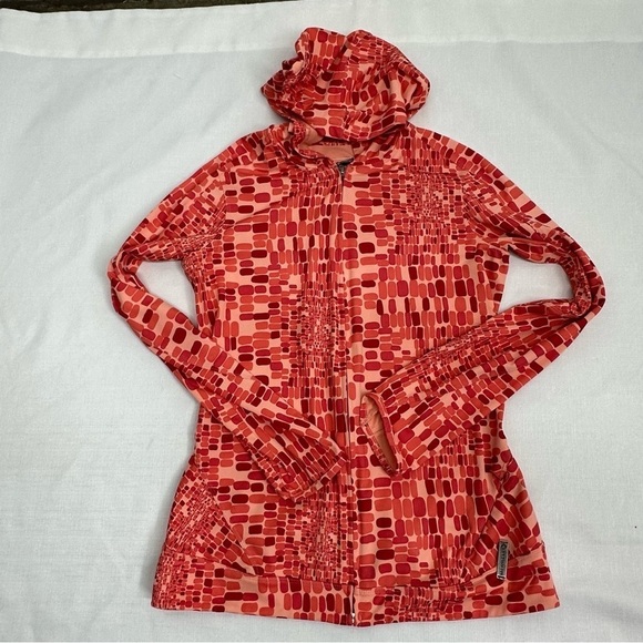 Merrell Women's size Small Orange Print Opti Wick Zip Up Hooded Jacket - Picture 7 of 11